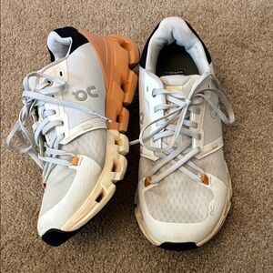 On Running Sneakers in White and Orange size 8